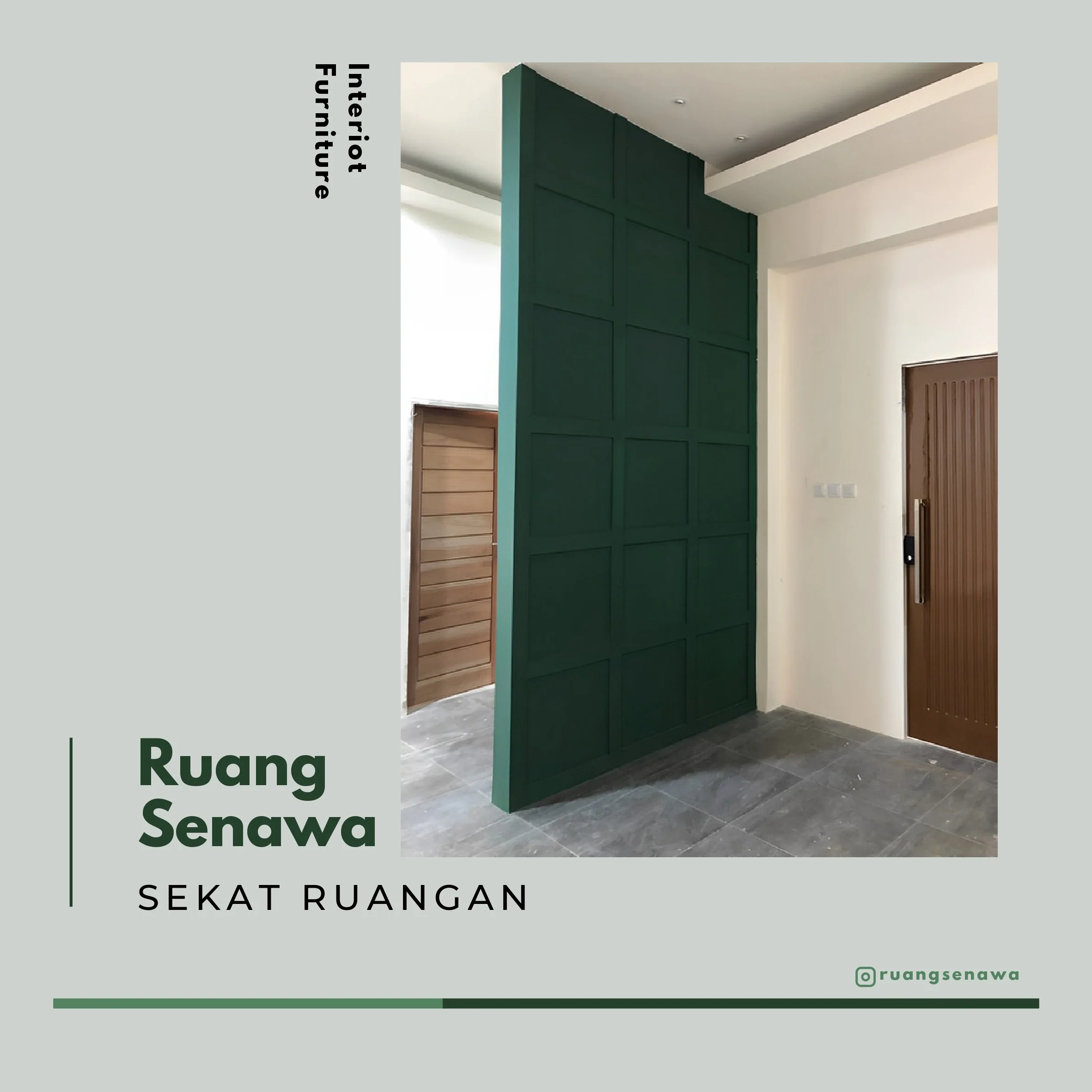 Dark Green Grid Partition Wall — Partisi tembok pembatas aksen kotak-kotak berwarna hijau tua Kota Palu Ruang Senawa